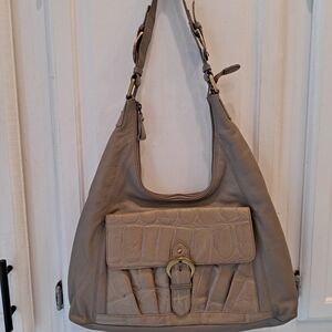 Michael Rome Designs Taupe Italian Pebbled Leather Hobo Shoulder Bag